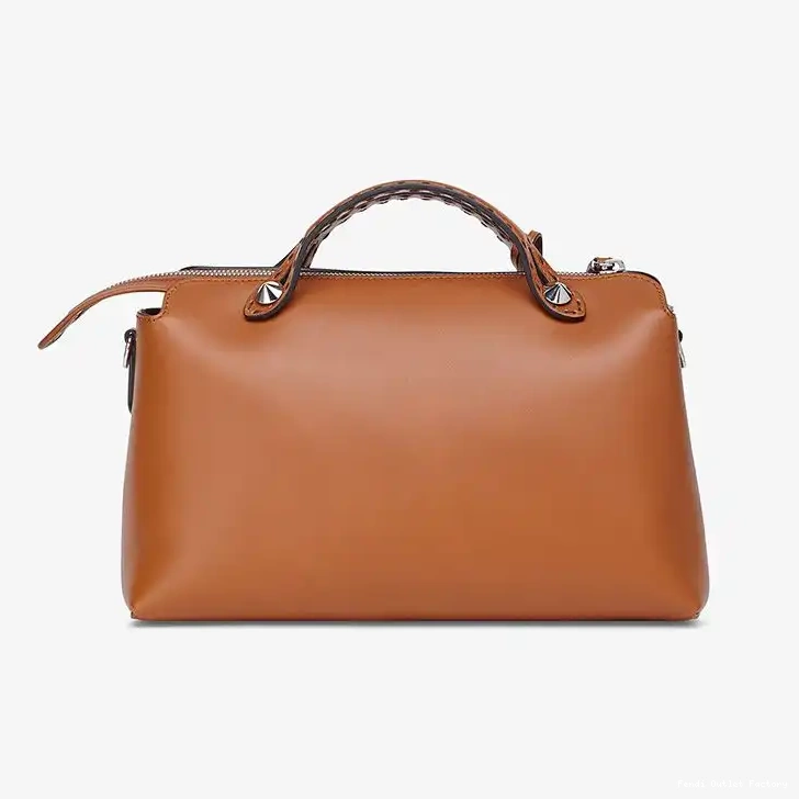 Vintage HOT Calf Leather The Bag ROMA Boston In By Medium Brown Way Logo Fendi 0526